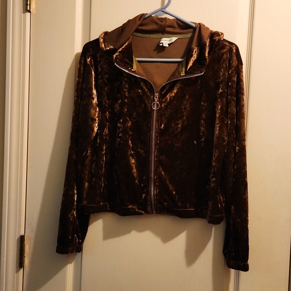 DAVI & DANI Velvet Zipper Hoodie Jacket